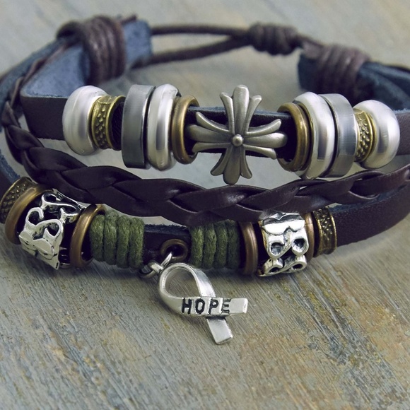 🌸HPic! Hope Bracelet Bronze Leather Silver Accent - Picture 2 of 2